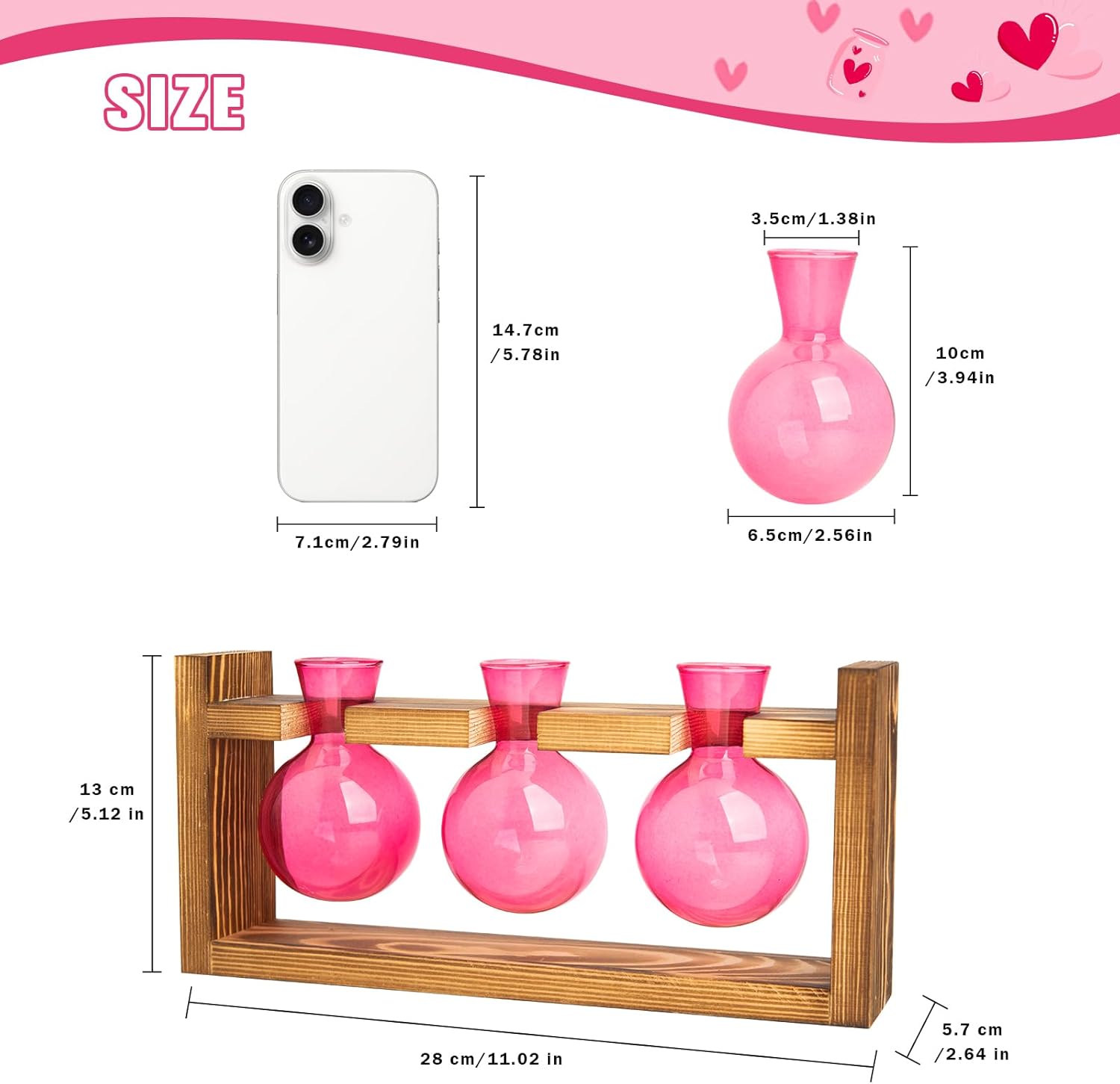 XXXFLOWER Wall Hanging Propagation Station with Wooden Stand Glass Test Tubes+3 Bulb Glass Propagation Station