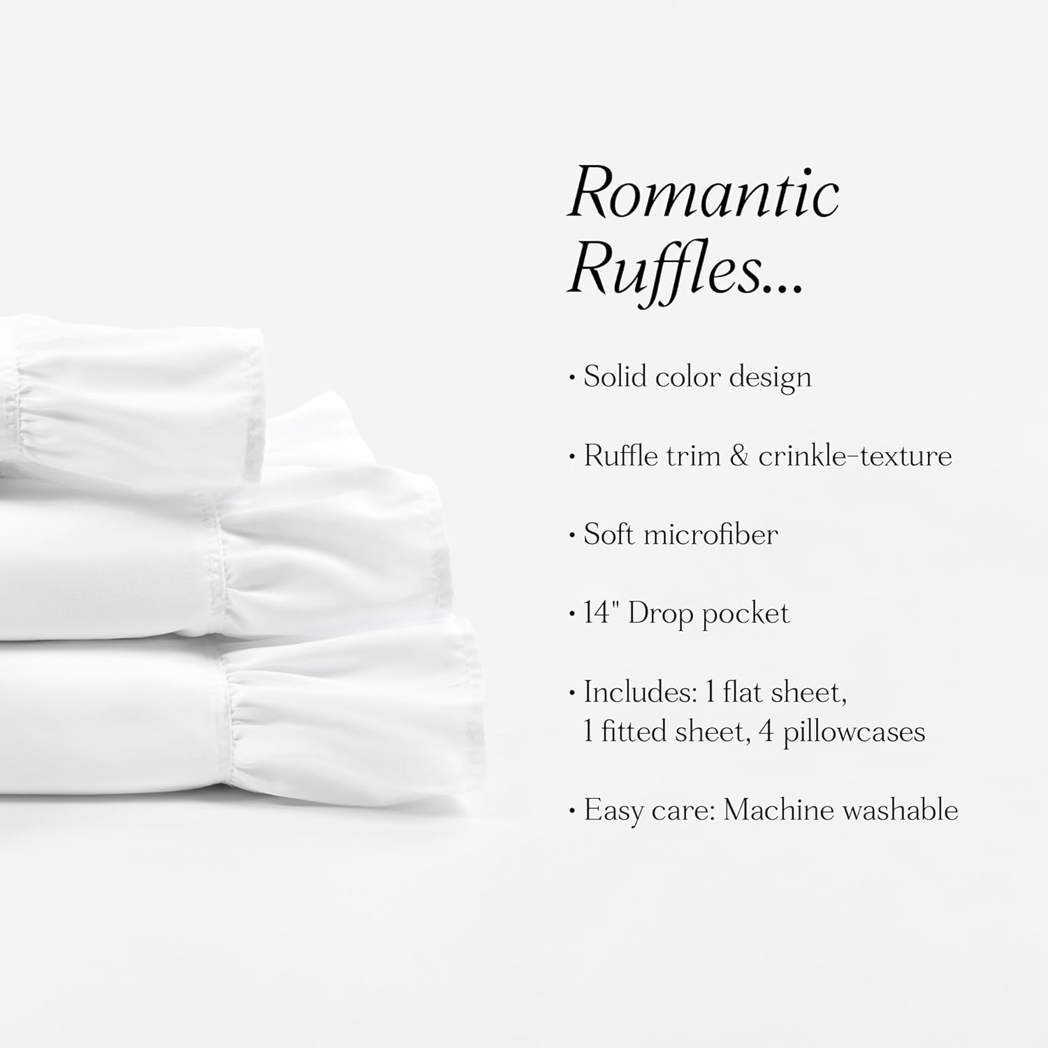Lush Decor Reyna Ruffle Sheet Set 6 Piece Set Queen, White -Queen Sheets - White Bed Sheets - Queen Size Bed Sheet Set - Coquette Bedroom Decor