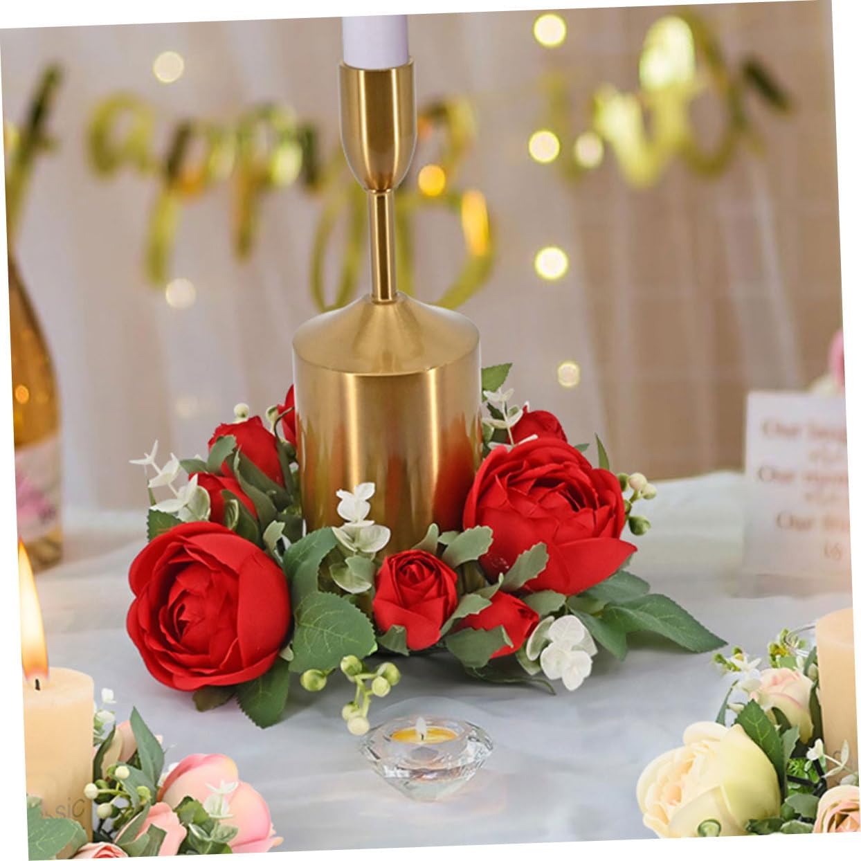 Candle Rings Wreaths Artificial Flower Candle Wreath Home Decor for Party Wedding Thanksgiving