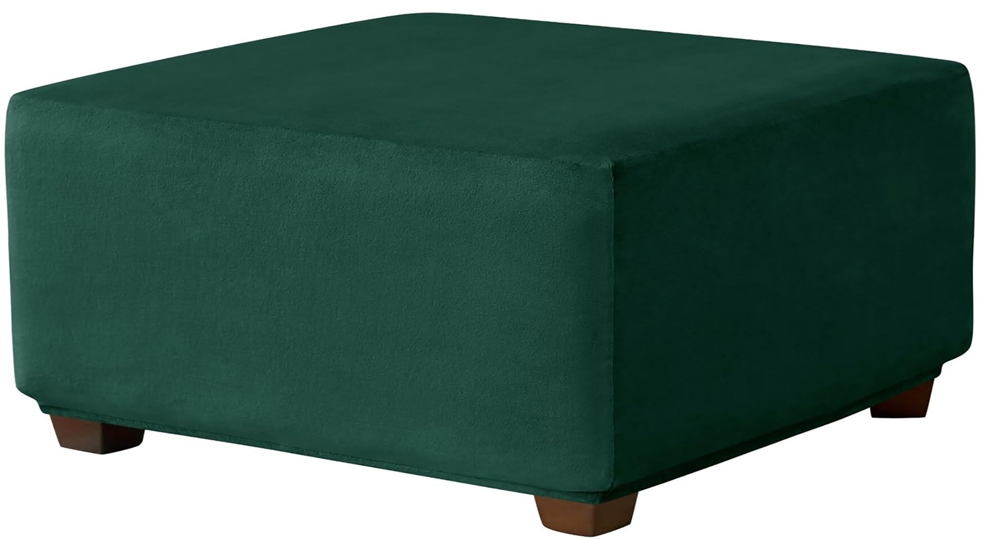 RTSFKFS Stretch Ottoman Foot Rest Covers Square, Smooth Velvet Ottoman Slipcover Soft Storage Stool Cover Footstool Slipcover for Living Room Furniture Protector(Dark Green,22"/55cm)