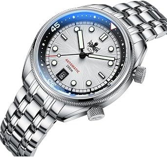 Generico Phoibos EAGLE RAY 200M Steel Automatic White Sunray Date Diver Men's Watch
