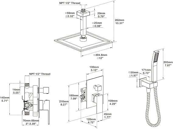 Shower System 12 Inches Rain Shower Combo Set Chrome Ceiling Mount Shower Faucet Bathroom Faucets with Rainfall Shower Head and Hand Shower