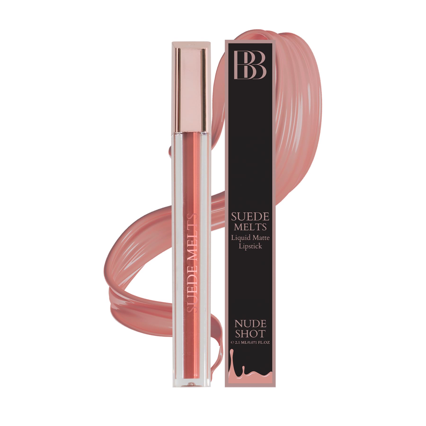 Bergamot Beauté Matte Liquid Lipstick Suede Melts Non Transfer, Waterproof, Kiss Proof Long Lasting Upto 8 + Hours For Women 2.1ml (Nude Shot)-picture-16