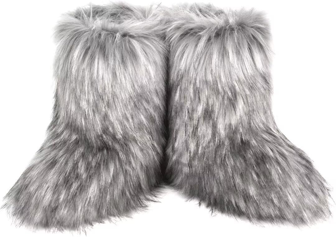 Fashion Fur Boots,Flat Heel Comfy Plush Warm Snow Booties,2025 Winter Outdoors Furry Boots,Mid-Calf Faux fur Boot for Women. - Image 4