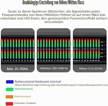 31 Band Stereo Graphic Equalizer Audio Digital EQ Equalizer LED Spectrum Display 10 Preset Effects Automatic Noise Reduction Independent Adjustment of Depth/Middle/Treble