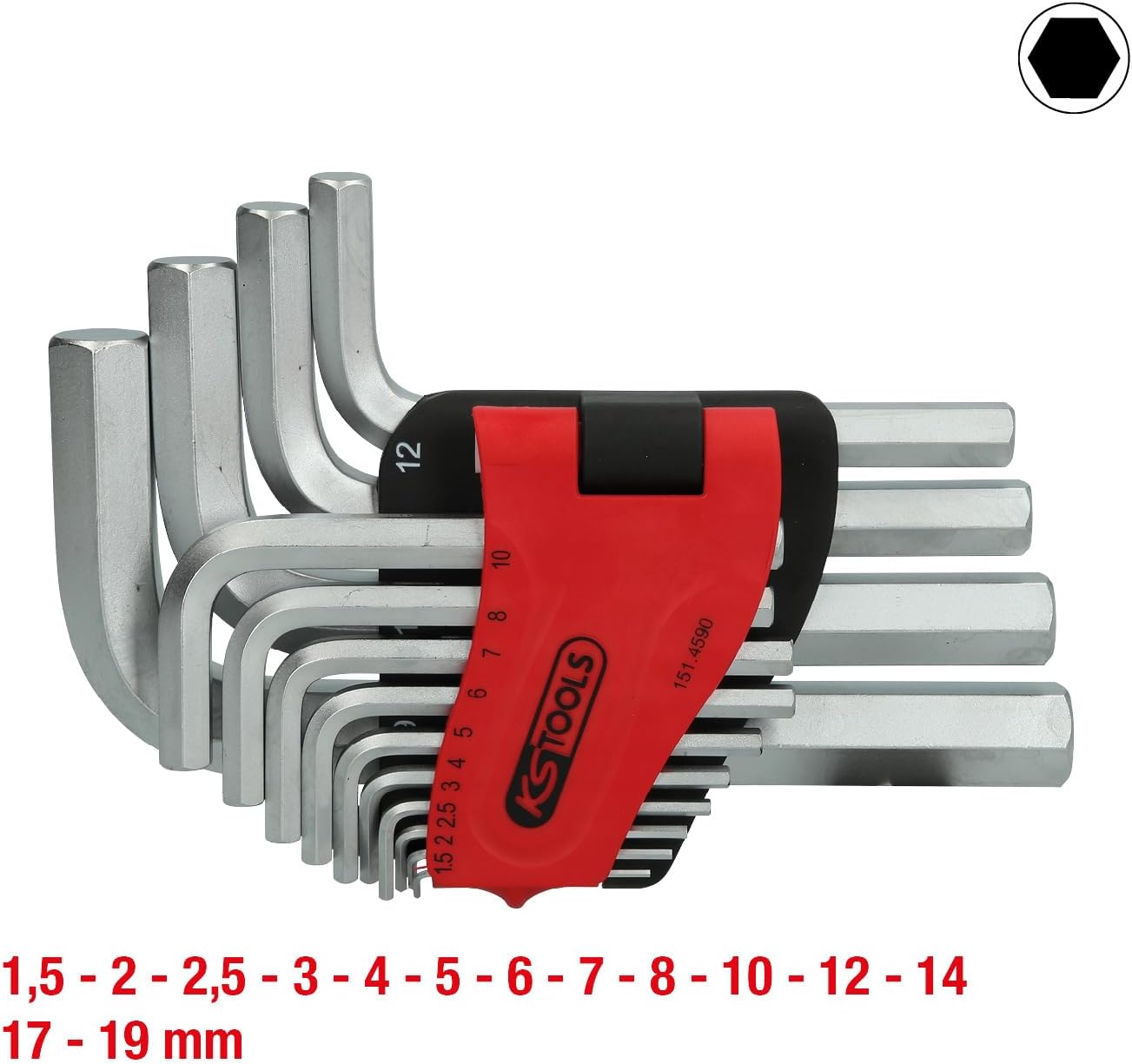 KS Tools 151.4590 Hex Socket / Folding Holder / 14-Piece 1.5 - 19 mm Angle Allen Key Set