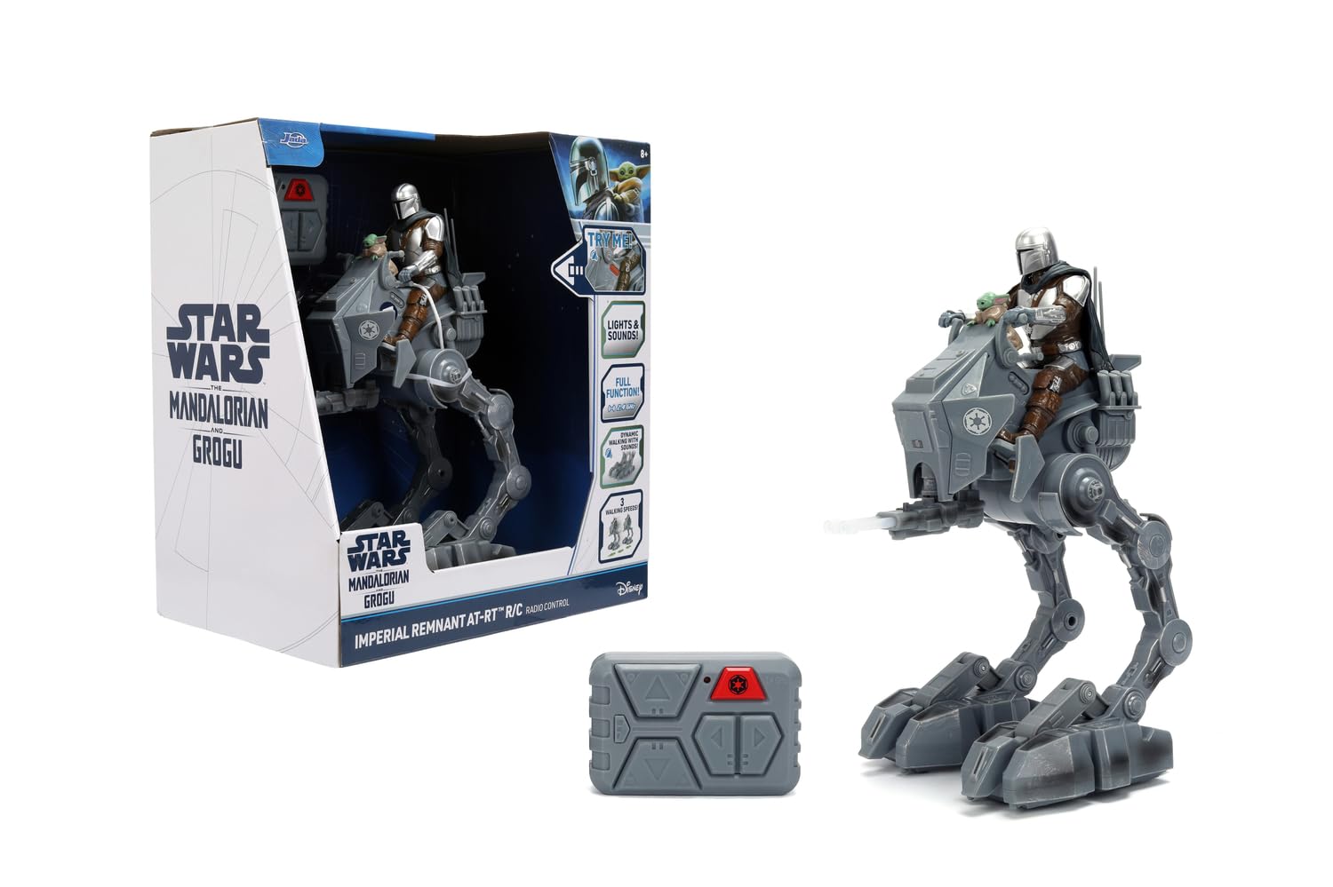 Jada Star Wars AT-RT Walker Teledirigido 29 cm, Robot con Luz y Sonido, 3 Velocidades, con Mandaloriano y Grogu Integrados, Juguete +6 Años (9336975314R00)