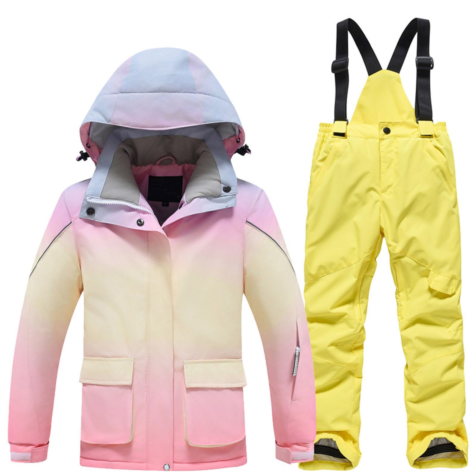 Generico Tuta Da Neve Bambino 2 Pezzi Tute Impermeabili Completo Con Cappuccio Piumino E Pantaloni Antivento Tuta Sci Con Tasche Set Per All'Aperto Invernali Abbigliamento Neve