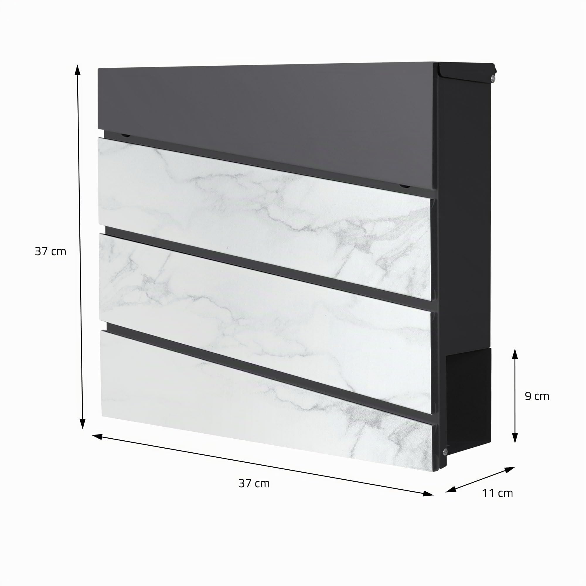 ML-Design Cassetta Postale Montaggio a Parete Muro Esterno 37 x 36,5 x 11 cm in Acciaio Antracite/Aspetto Marmo Buca delle Lettere con Scomparto Porta Giornali Stile Moderno con Serratura e 2 Chiavi