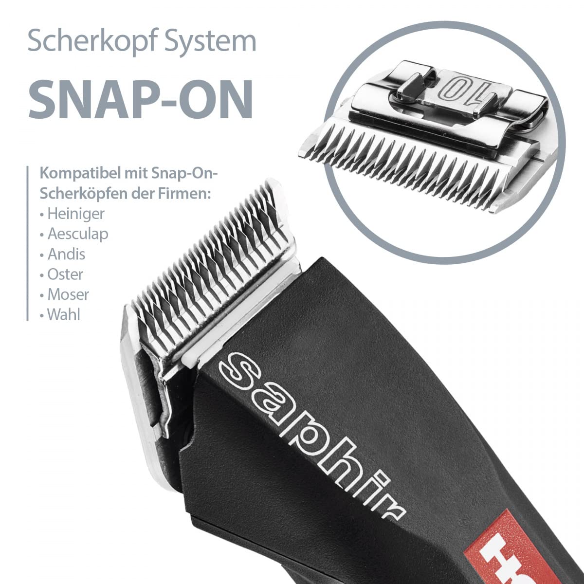 EHASO HEINIGER Profi Hundeschermaschine Set Saphir Akku-Schermaschine mit Scherkopf Size 10+ neunteiligem Aufsteckkammset + Hundenapf (Schwarz)