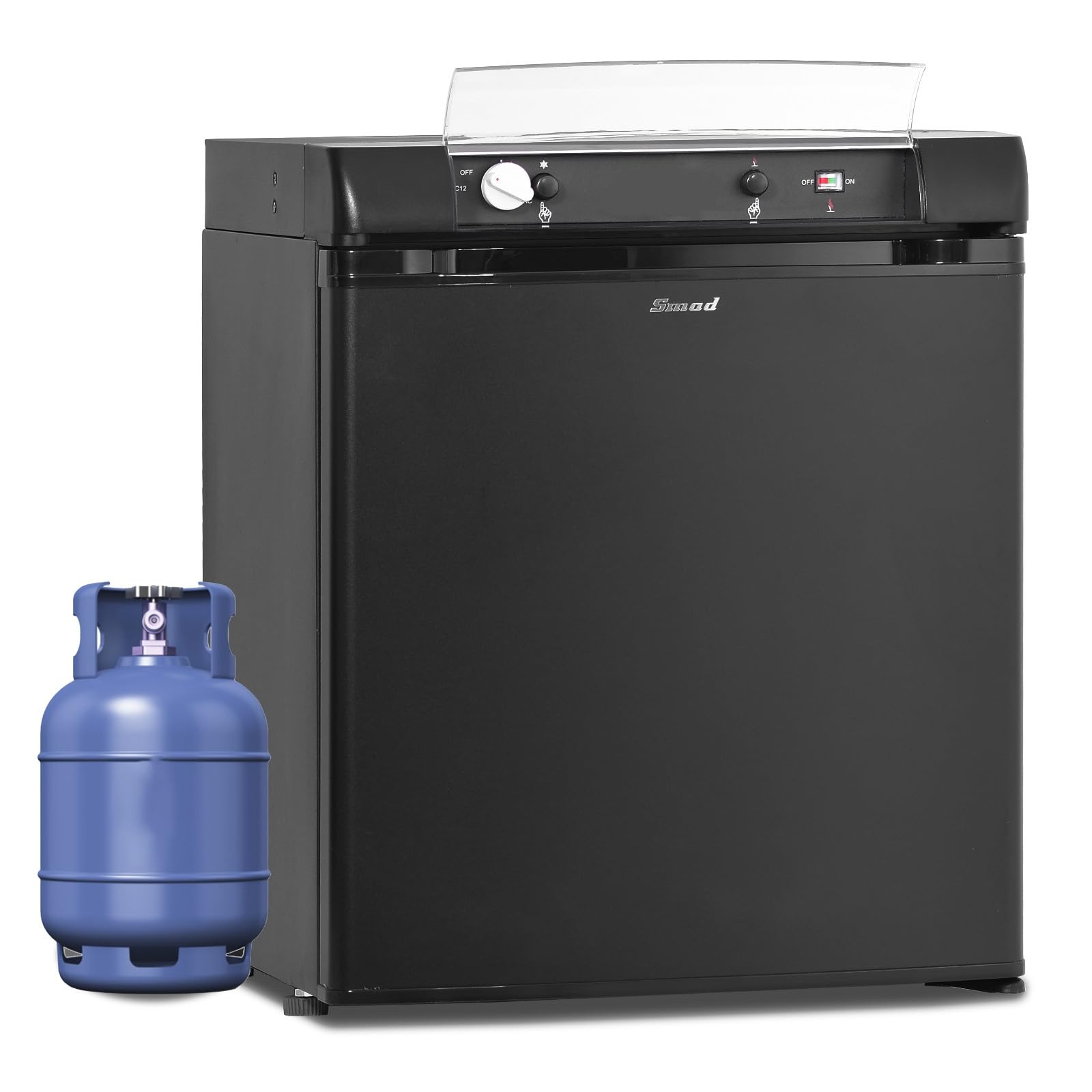 Smad Gas Camping Kühlschrank 40L, 12V 230V Gas, Tragbarer Campervan Kühlschrank für Wohnwagen, LKW, Wohnmobil, Garage, Camping, Reise, Schwarz
