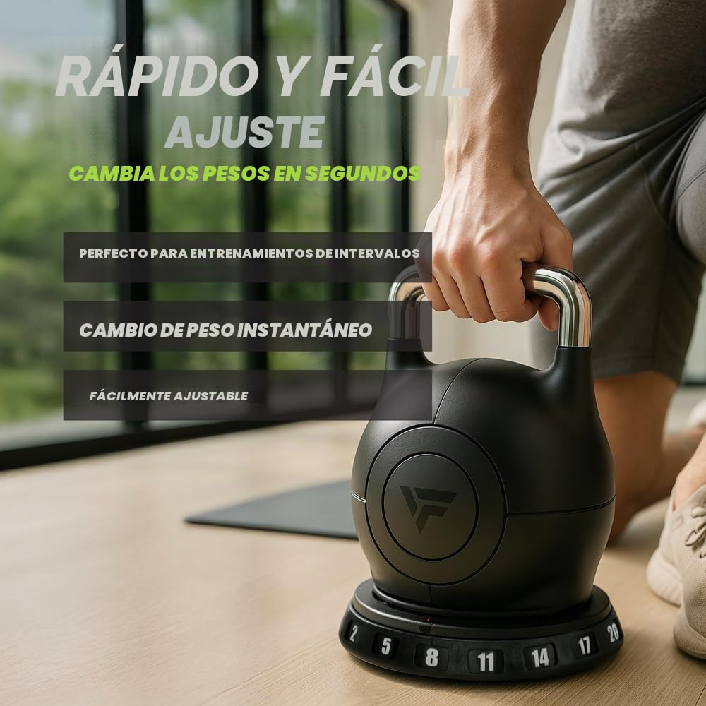 VirtuFit Pesa rusa ajustable 2/20 kg | Construcción de acero resistente | Entrenamiento funcional, crossfit y deportes de fuerza | Mango ergonómico | Negro