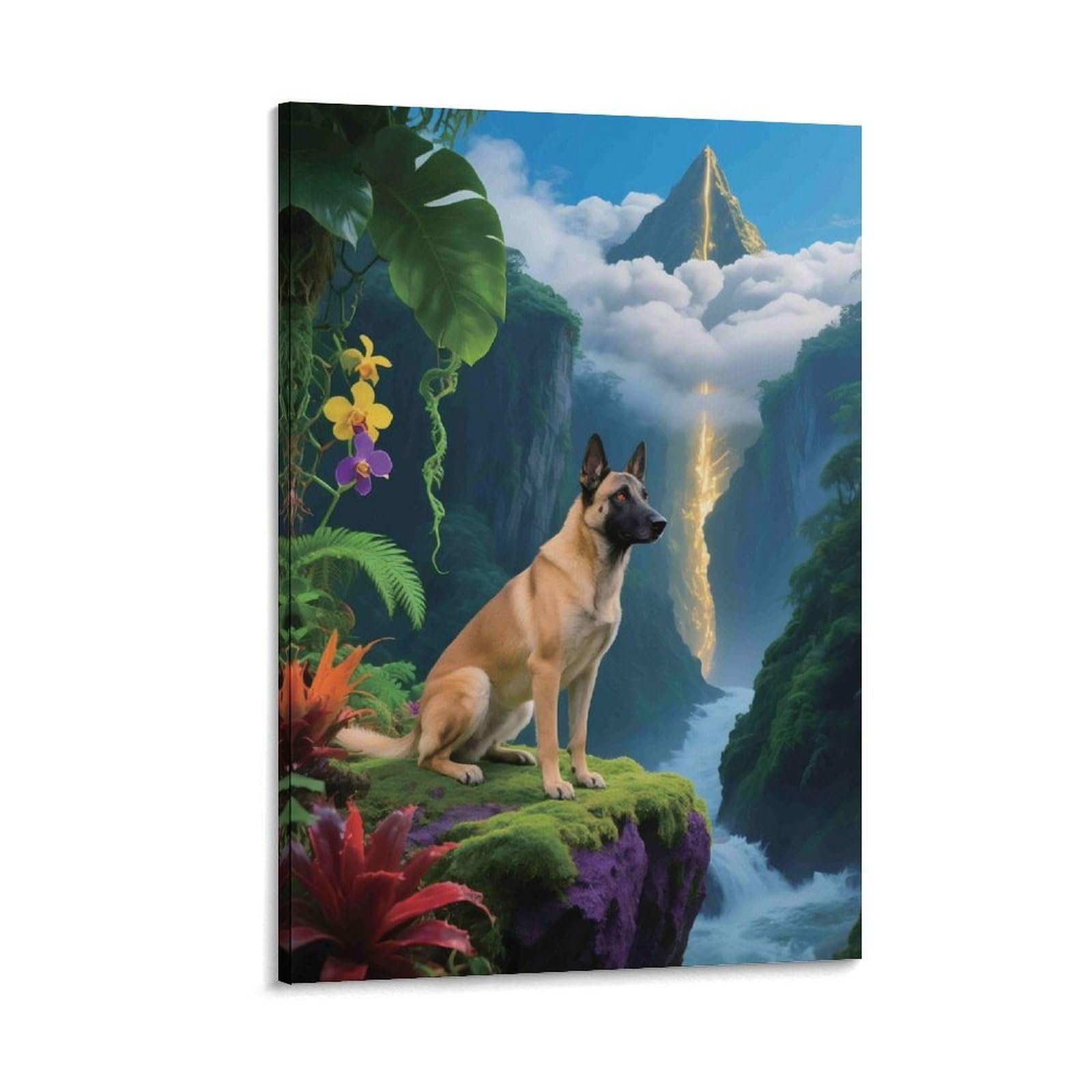 DHBANEIOK Dog in Jungle Landscape Wall Decor Poster Canvas Prints Picture Modern Wall Art Picture Wall Hanging for Dining Room Kitchen Home Office Decor 20x30inch(50x75cm)
