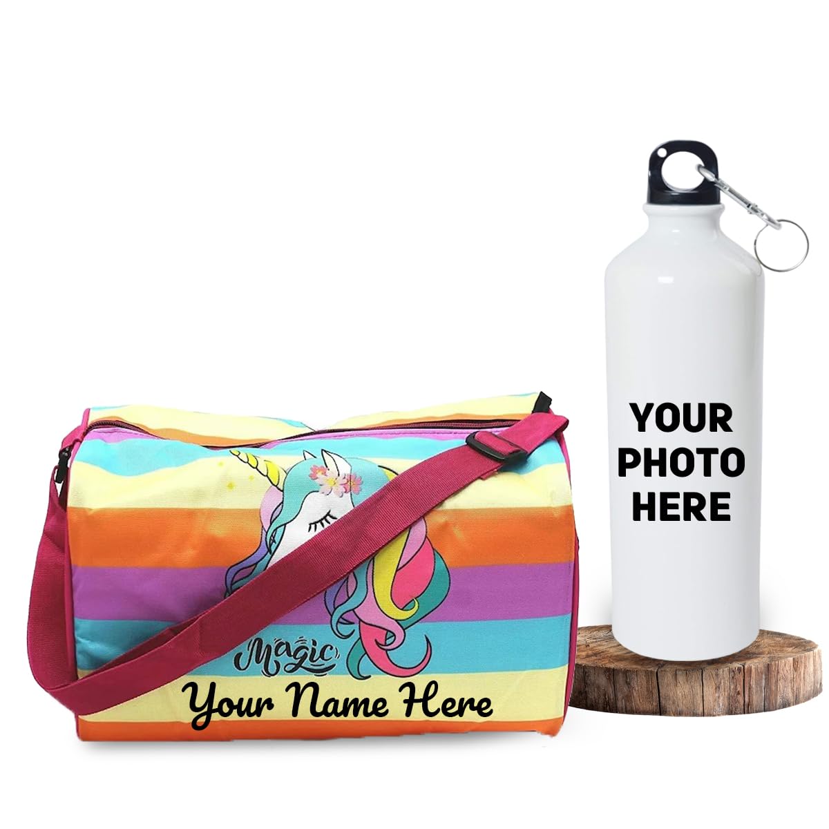 savri Personalized Kid's Travel Duffle Bag & Bottle Combo Set with Child's Name Printed-Customized with Unicorn Theme for Girls, Ideal for School, Activity Class & Outings.Best Choice for Return Gifts-picture-32