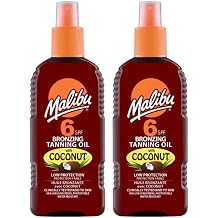 Malibu Sun SPF 15 Bronzing Tanning Oil Spray with Coconut Oil, Hydrating Body Tanning Oil for Natural Golden Tan, Water Resistant, 200ml Pack of 2