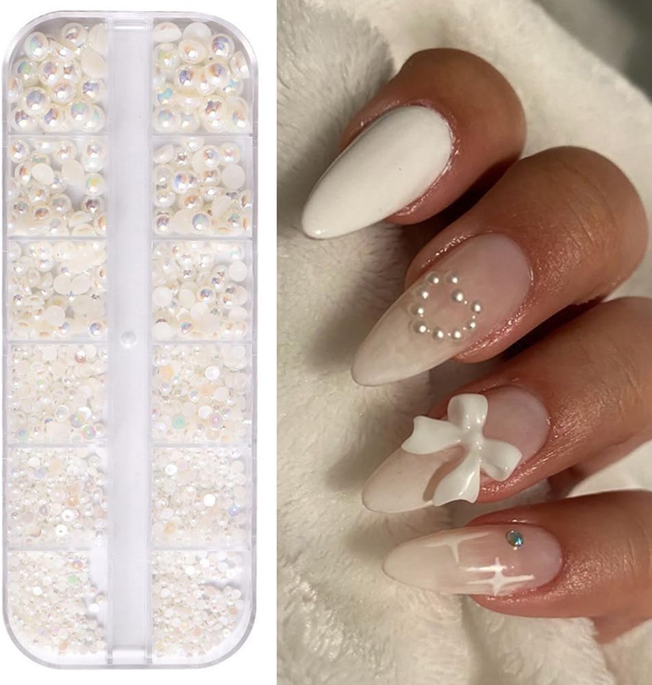 S.A.V.IS.A.V.I Beige AB Pearl Accessories | 3D Flat-Back | Nail Art Decorations (Fake Nails not included)