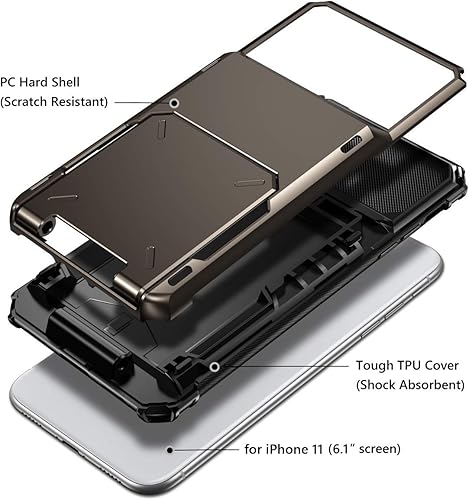 Miniatura 4 de Vofolen Funda para iPhone 11, cartera con 4 tarjeteros, ranura para identificación, puerta abatible, bolsillo oculto, antiarañazos, doble capa,