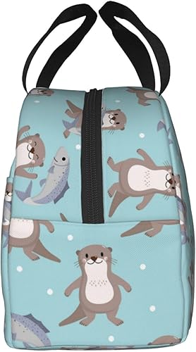 Miniatura 4 de Bolsa de almuerzo con cierre de cremallera, lindo patrón de pez nutria para adultos, bolsa de almuerzo reutilizable de moda para mujeres