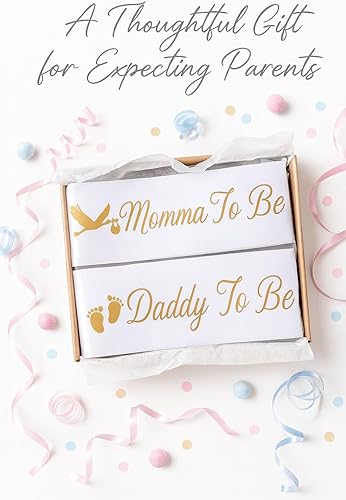 Miniatura 4 de Paquete de bandas para baby shower "Momma To Be" y "Daddy To Be", con bonita imagen de cigüeña (letras blancas y doradas), decoraciones de fiesta de