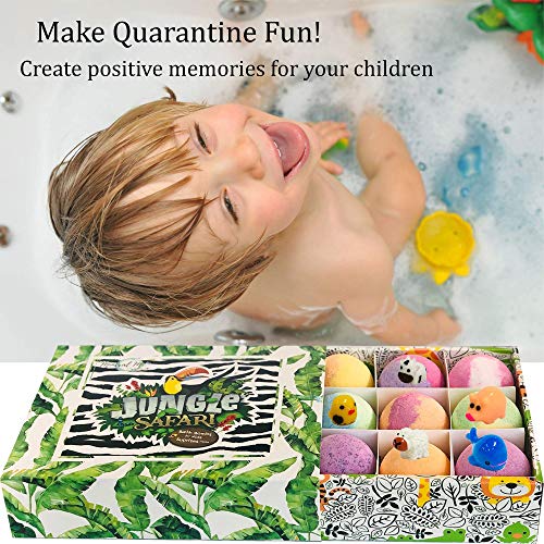 Bath Bombs for Kids with Toys Inside - Set of 12 Organic Bubble Bath Fizzies with Jungle Animal Toys. Gentle and Kids Safe Spa Bath Fizz Balls Kit. Birthday or Christmas Gift for Girls and Boys
