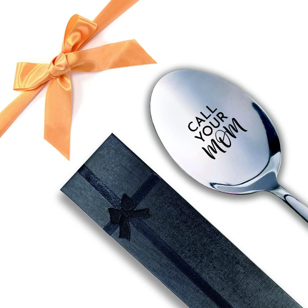 Call Your Mom,Funny Engraved Stainless Spoon,Coffee/Tea/Ice Cream/Dessert/Cereal Spoon for Women Men,for Daughter, Son Gifts, Freshman Gift, Graduation Gifts,Christmas Gifts