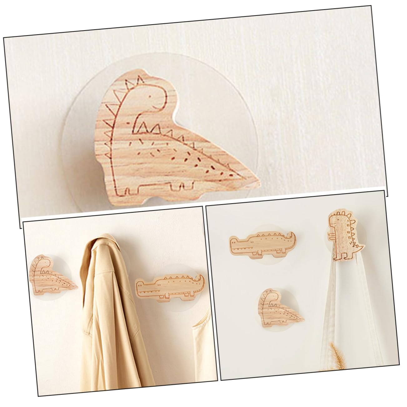 PRETYZOOM 5 Juegos De Ganchos Adhesivos De Madera Para Niños Con Forma De Animal Decorativos Para Colgar En La Pared Seguros (4 Unidades)