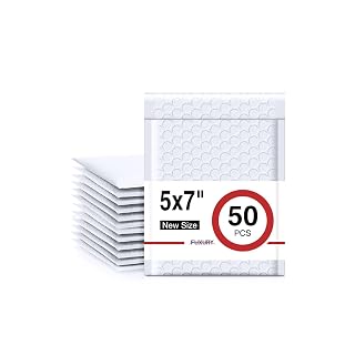 Fuxury Bubble Mailers 5x8.6" 50 Pack White Waterproof Padded Envelopes | Usable Size 5x7" Self Seal Bubble Envelopes Padded Mailers Shipping Bags for Trading Cards Jewelry Makeup Small Business - Amazon product rated Grade A