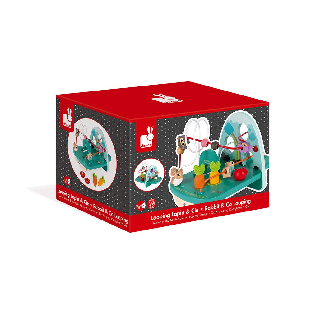 Janod - J08254 - Looping de Madera Multicolor con Conejo y Cía., Juguete de manipulación y Habilidades motrices para niños a Partir de 18 Meses