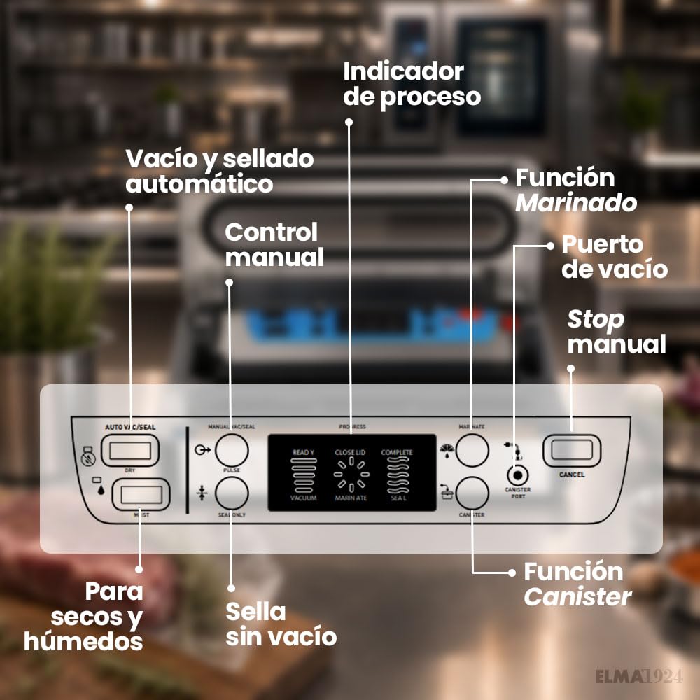 ELMA Envasadora al Vacío Profesional Digit Free | 20 L/min | Acero Inoxidable | Pantalla LED | Sellado MOIST para Húmedos, Función Marinado | Portarrollos con Cutter | Uso Intensivo
