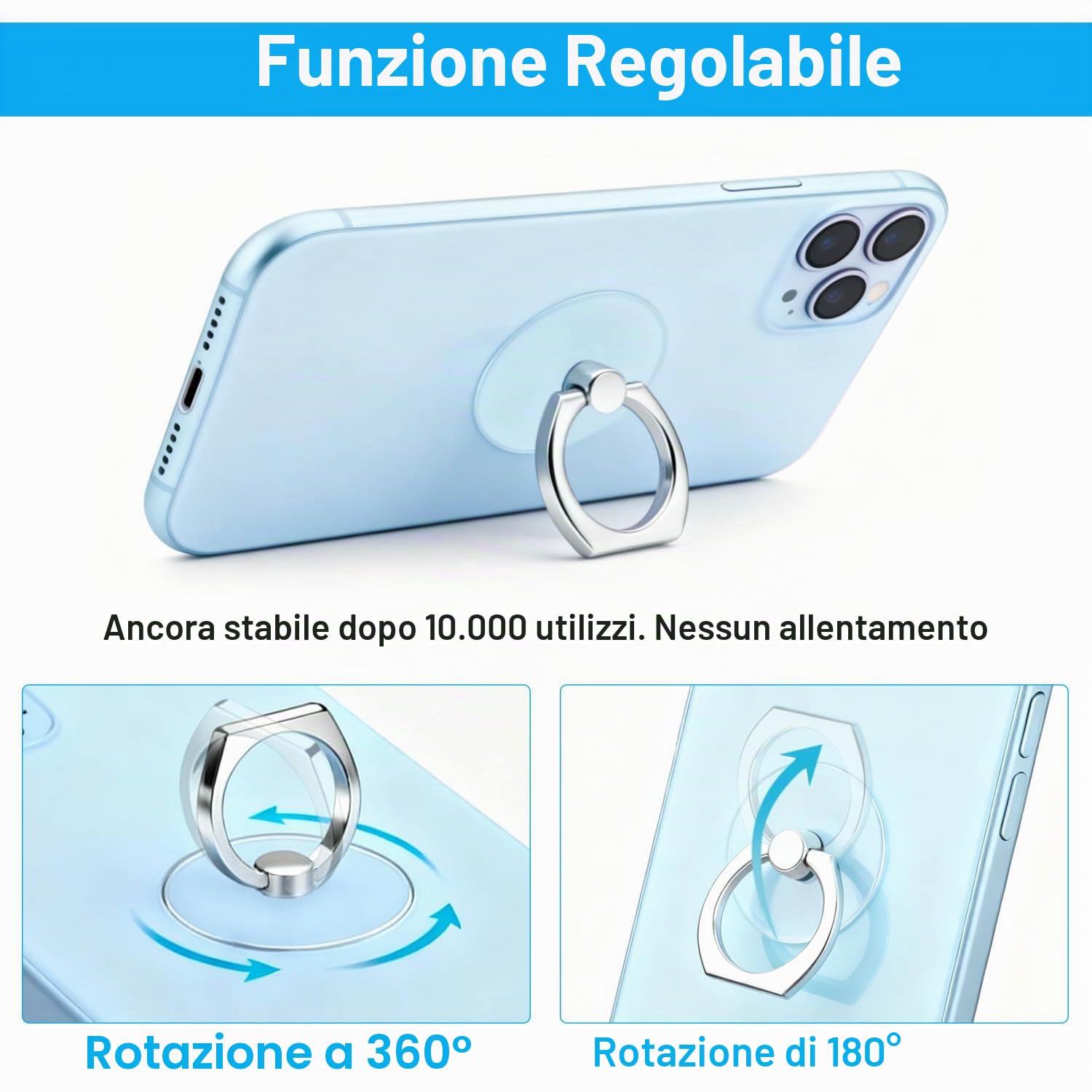 VOVIGGOL 2 Pezzi Trasparente Supporto per anello per cellulare Universale Cellulare Anello Rotazione 360° Gradi Smartphone Ring per iPhone, Samsung, Huawei, Tutti Gli Smartphone e Tablet