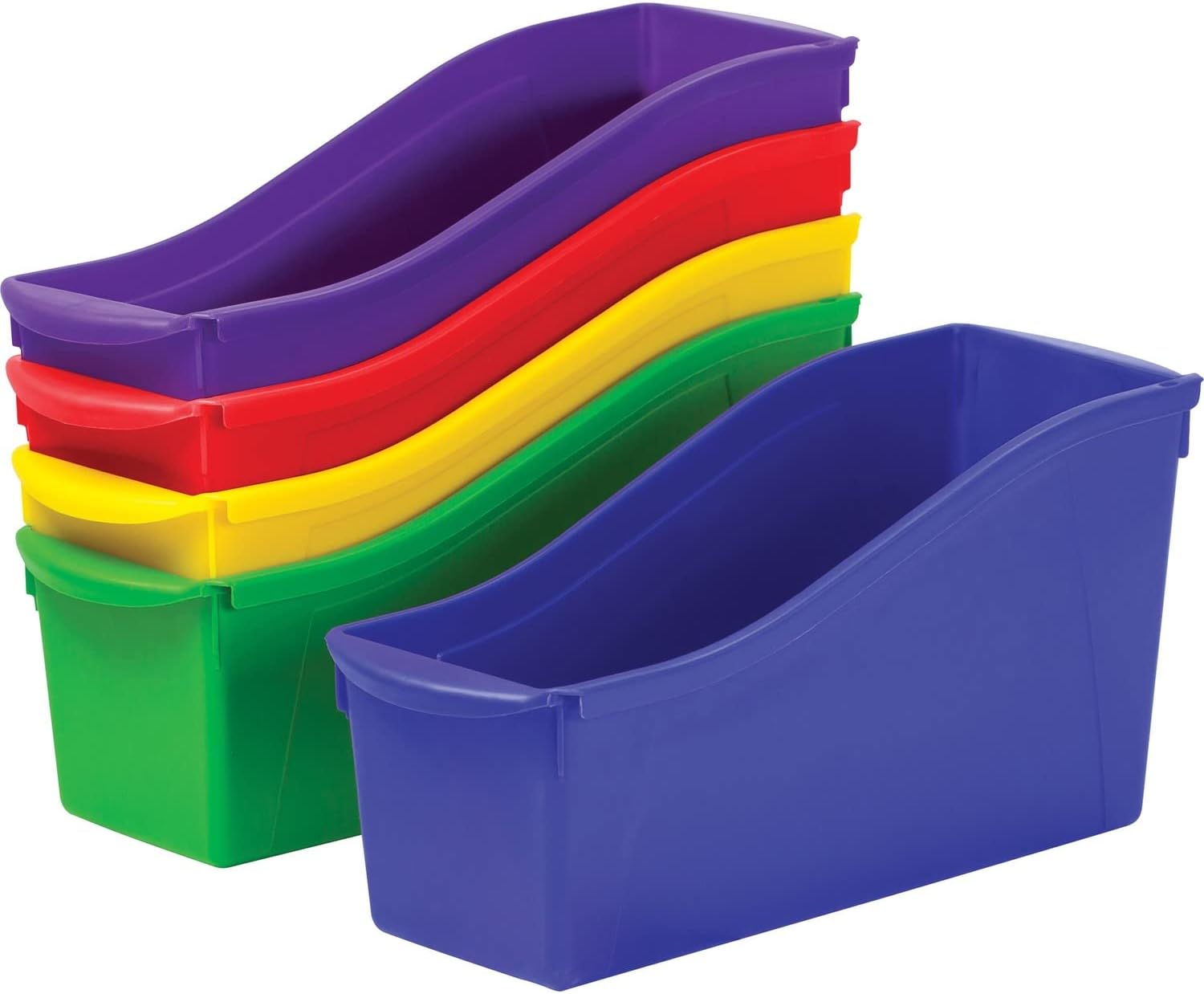 Storex 70105U06C Interlocking Book Bins, 4 3/4 x 12 5/8 x 7, 5 Color Set, Plastic, Multicolor