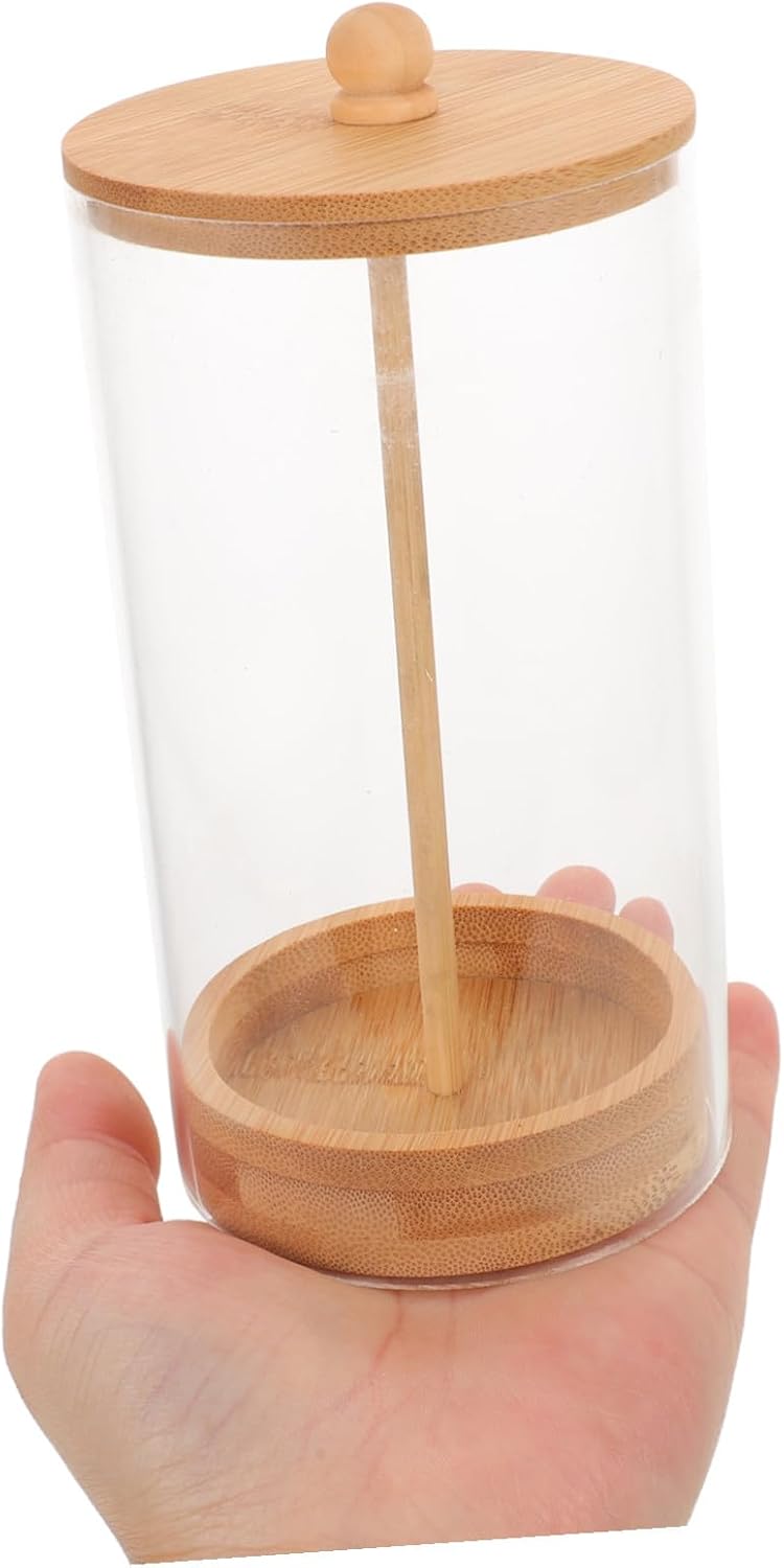 Acrylic Straw Dispenser Storage Box with Wood Lid 17x8cm
