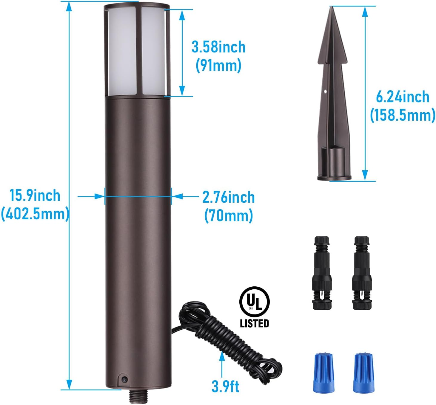 LEONLITE Low Voltage Bollard Pathway Lights, 5CCT 5W 12-24V 1800K/2700K/3000K/4000K/5000K Selectable, Wired LED Landscape Lighting for Lawn Yard Walkway Driveway, Oil Rubbed Bronze Aluminum, Pack of 4