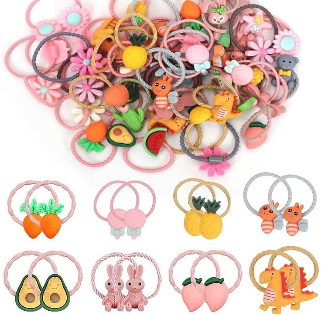 Unaone 50 PCS Hair Ties Stretchable Rubber Cartoon Elastic Hair Band Cute Hair Ties For Girls, Little Hair Bands Ropes Ponytail Holder for Thin Hair, Suitable for Baby Girls Toddlers Kids Children