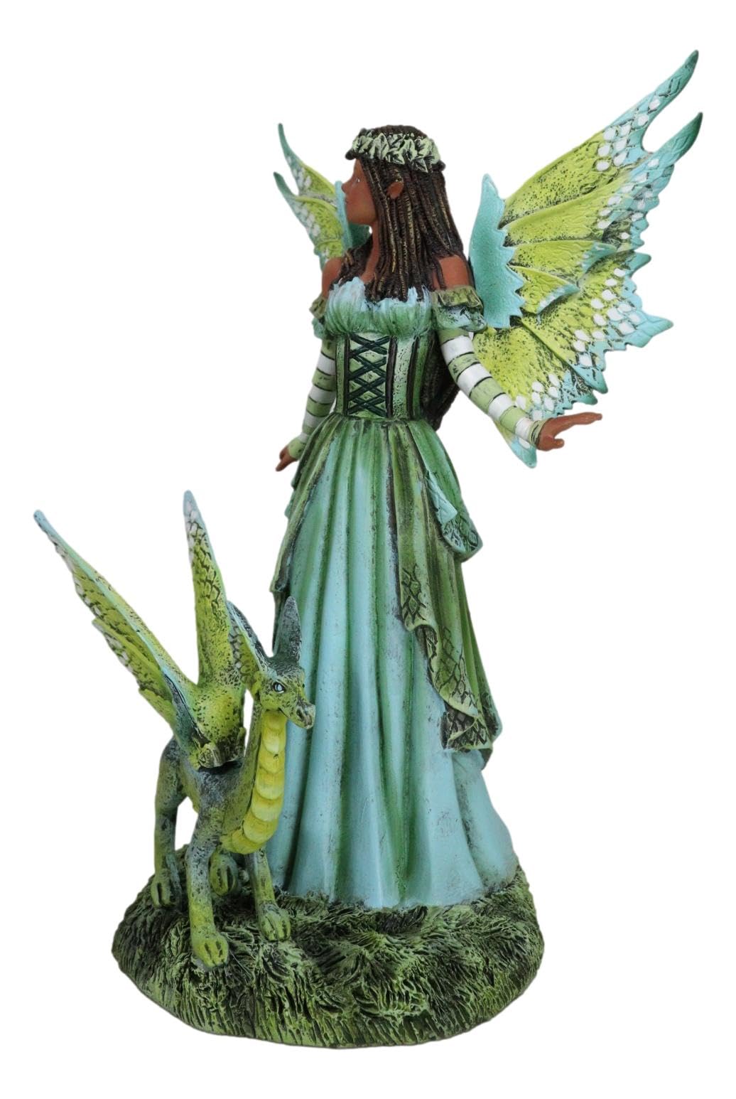 Ebros Gift Amy Brown Fantasy Magic Green Goddess Ebenholz Fee Königin des Waldes mit Haustier Camo Drachenfigur Dungeons and Dragons Faery Kingdom Mythische Skulptur