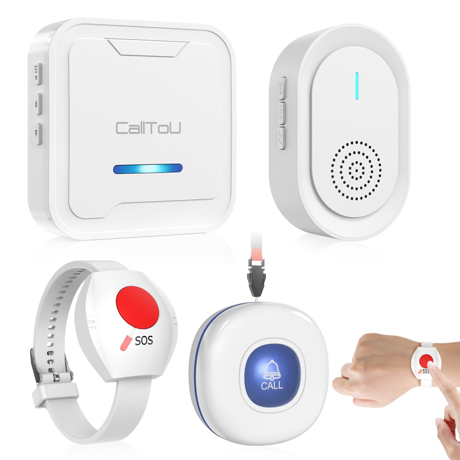 CallToU Caregiver Pager Wireless Call Button for Elderly, Medical Alert Systems for Seniors/Elderly Monitoring with 2 Call Bell, 500+Feet, 1 Plug-in Receiver+1 USB Receiver for Home Patients Emergency