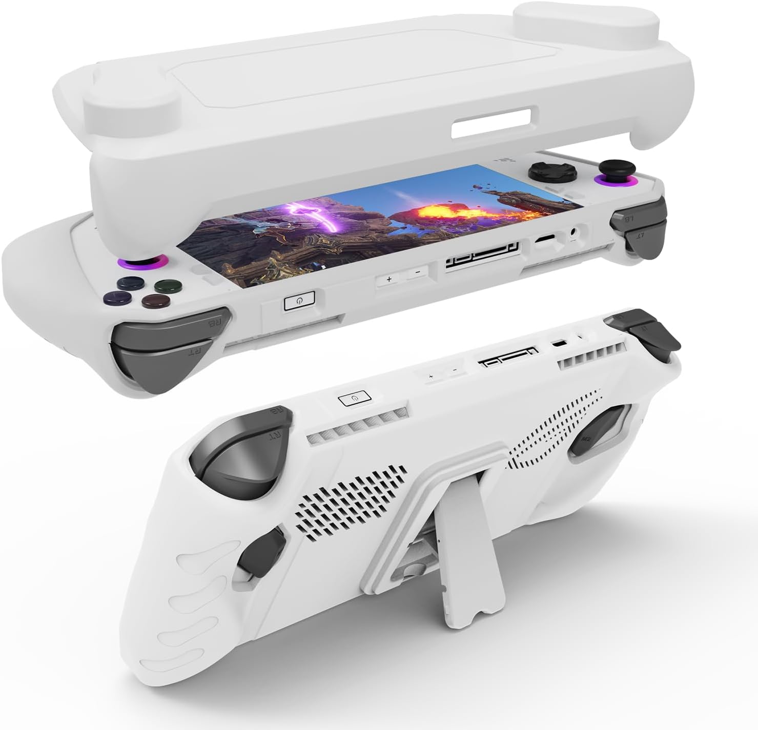 Upgraded Ultra Slim TPU Protective Case with Front Cover Compatible with ASUS ROG Ally, Shock-Absorption, Non-Slip and Anti-Scratch Design Cover Protector (White)