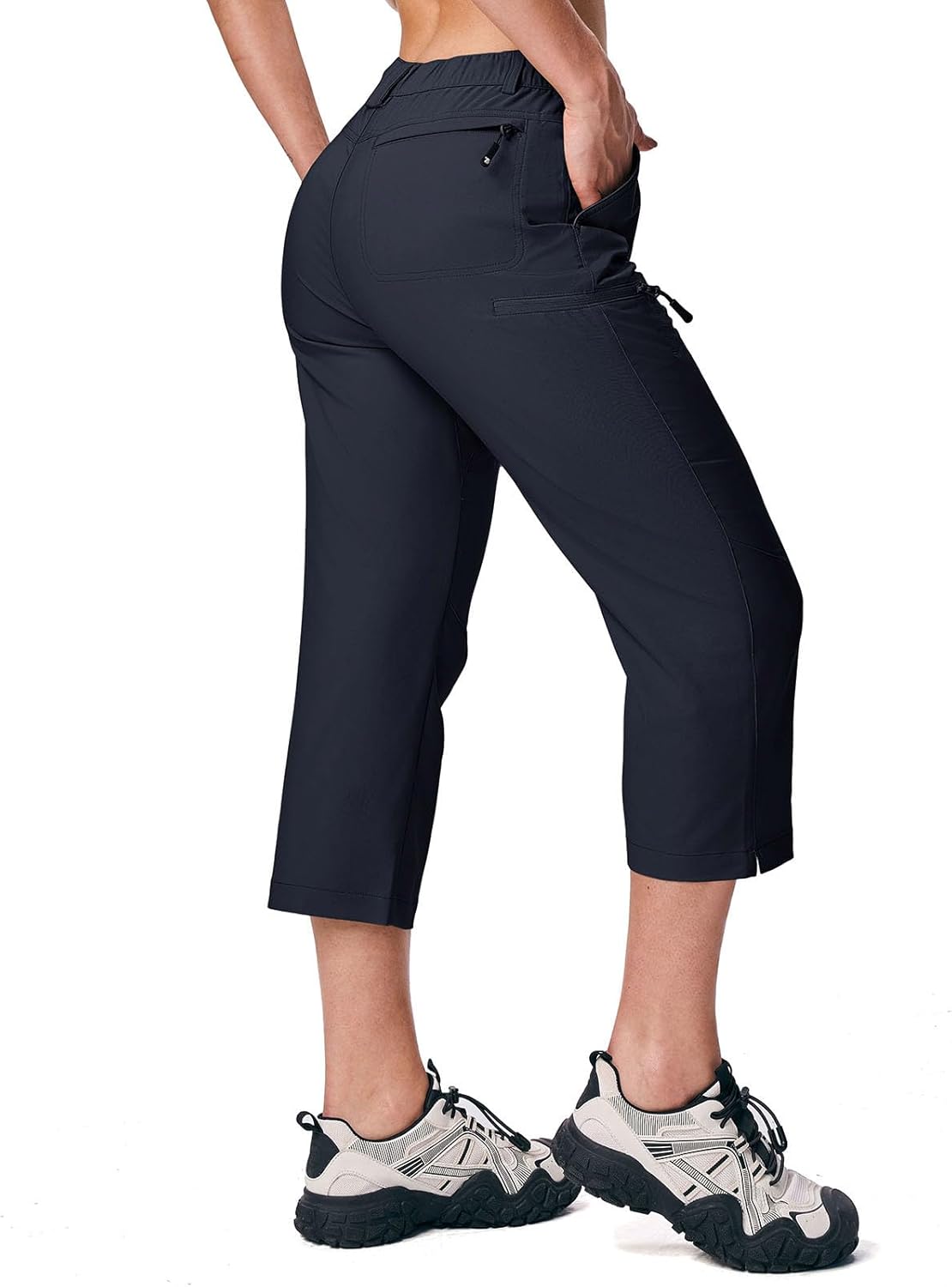 YSENTO Capri Pants for Women with Cargo Zipper Pockets Lightweight Stretch UPF 50 Quick Dry Summer Hiking Capris