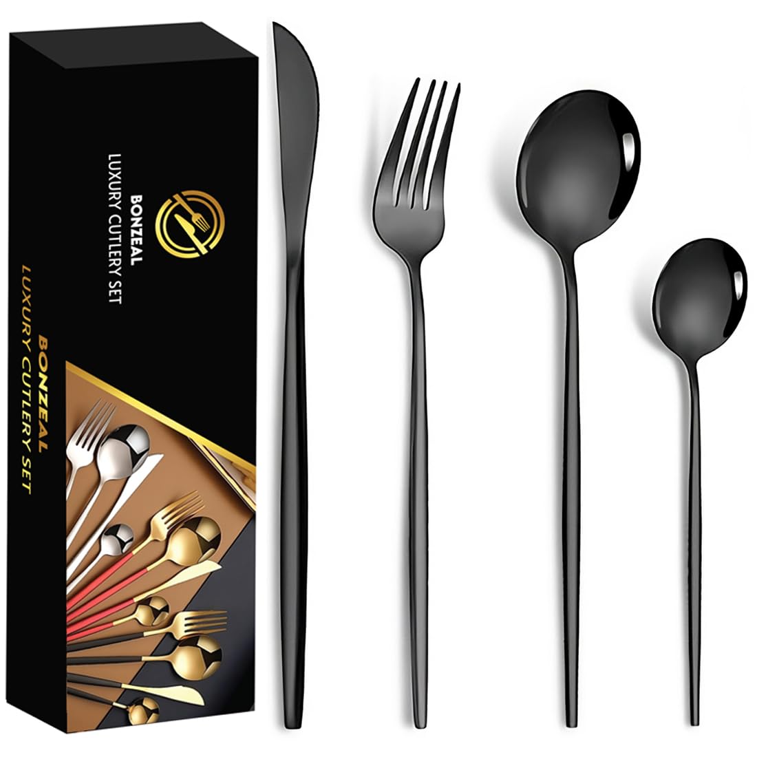 BonZeaL Gold Flatware Set - Luxury Stainless Steel for 12 -11