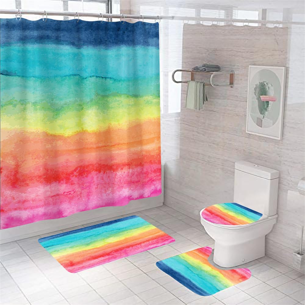 Tapis de bain multicolore pour creer une decoration moderne de douche et toilettes WC en coton