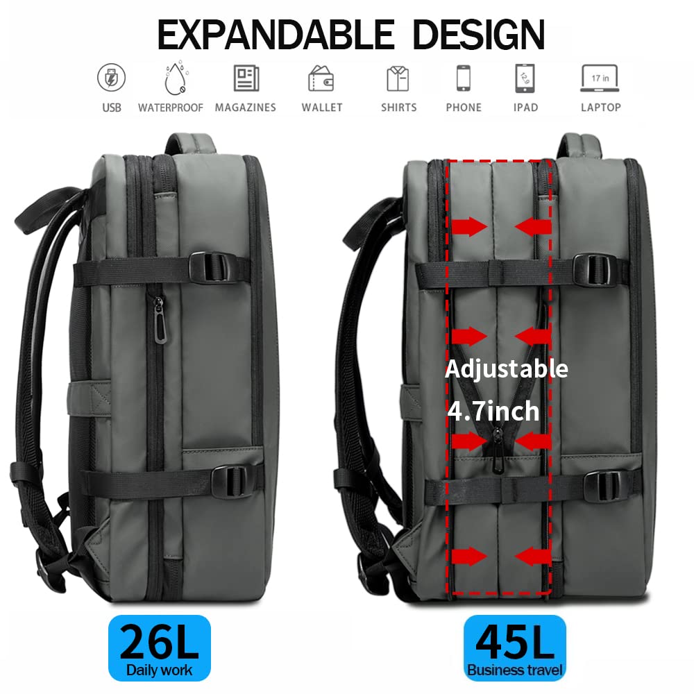 BANGE Sac à dos de voyage convertible durable pour ordinateur portable de 17,3" pour homme et femme