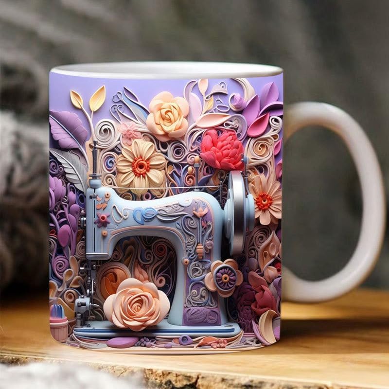 Taza de costura 3D Taza de cerámica con diseño creativo del espacio 3D, regalo genial para personas a las que les gusta coser (A)