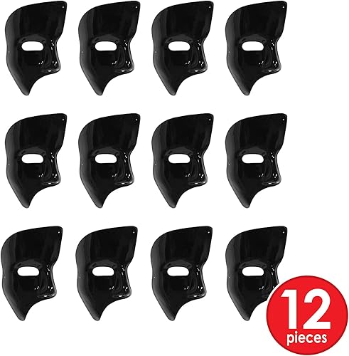 Miniatura 4 de Beistle 12 máscaras fantasmas en negro, máscaras de media cara, accesorios de fiesta de disfraces de Halloween, accesorios de disfraces de teatro