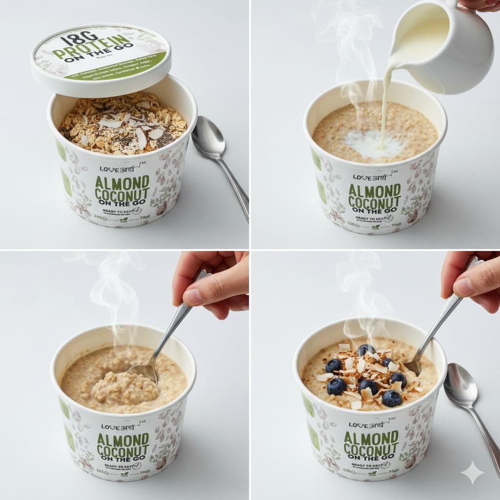 LoveArth 18g High Protein Oat Cups | Hazelnut Cacao & Almond Coconut Ready to Eat Breakfast in 3 Minutes | Overnight Oats | Vegan, Clean Label, No Artificial Flavour or Colour or Sugar | Pack of 2 Cups 3