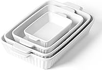 FOBENTA Ceramic Casserole Dishes Set of 4 - Oven Safe Rectangular Bakeware with Handles, Lasagna Pans for Kitchen & Housewarming Gifts, White
