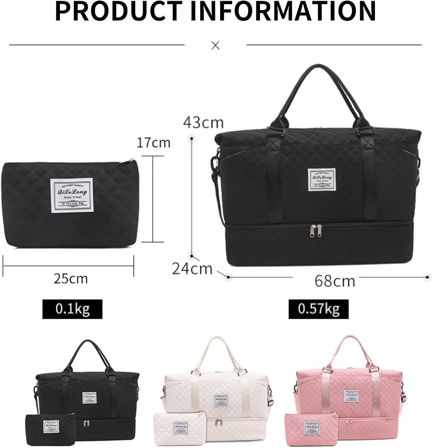 Weekender Bags for Women, Travel Duffel Bag with Shoe Compartment & Wet Pocket, Large Gym Sports Tote Bag, Maternity Hospital Overnight Bag with Toiletry Bag for Fitness, Work, Trips Black - Image 7