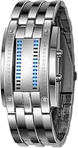 Matrix Blauw LED Digitale Mannen Horloge, Koel Ontwerp Binaire Waterdichte Mannen Horloges Armband, Creatieve Mode RVS vergulde Polshorloges