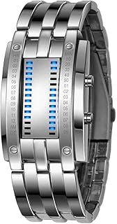 Binary Watch for Men Lava Matrix Blue LED Digital Wristwatch Classic Creative Fashion Wrist Watches Unisex Dress Stainless Steel Band