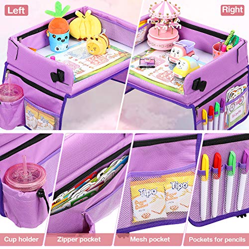 Kids Travel Tray, No-Drop Tablet Laptop Holder with Dry Erase Top for Toddler Lap Desk Organizes Snack Tray for Stroller Car Seat Backseat Activity Tray for Toddler and Child Road Trip and Airplane - Thumbnail 5