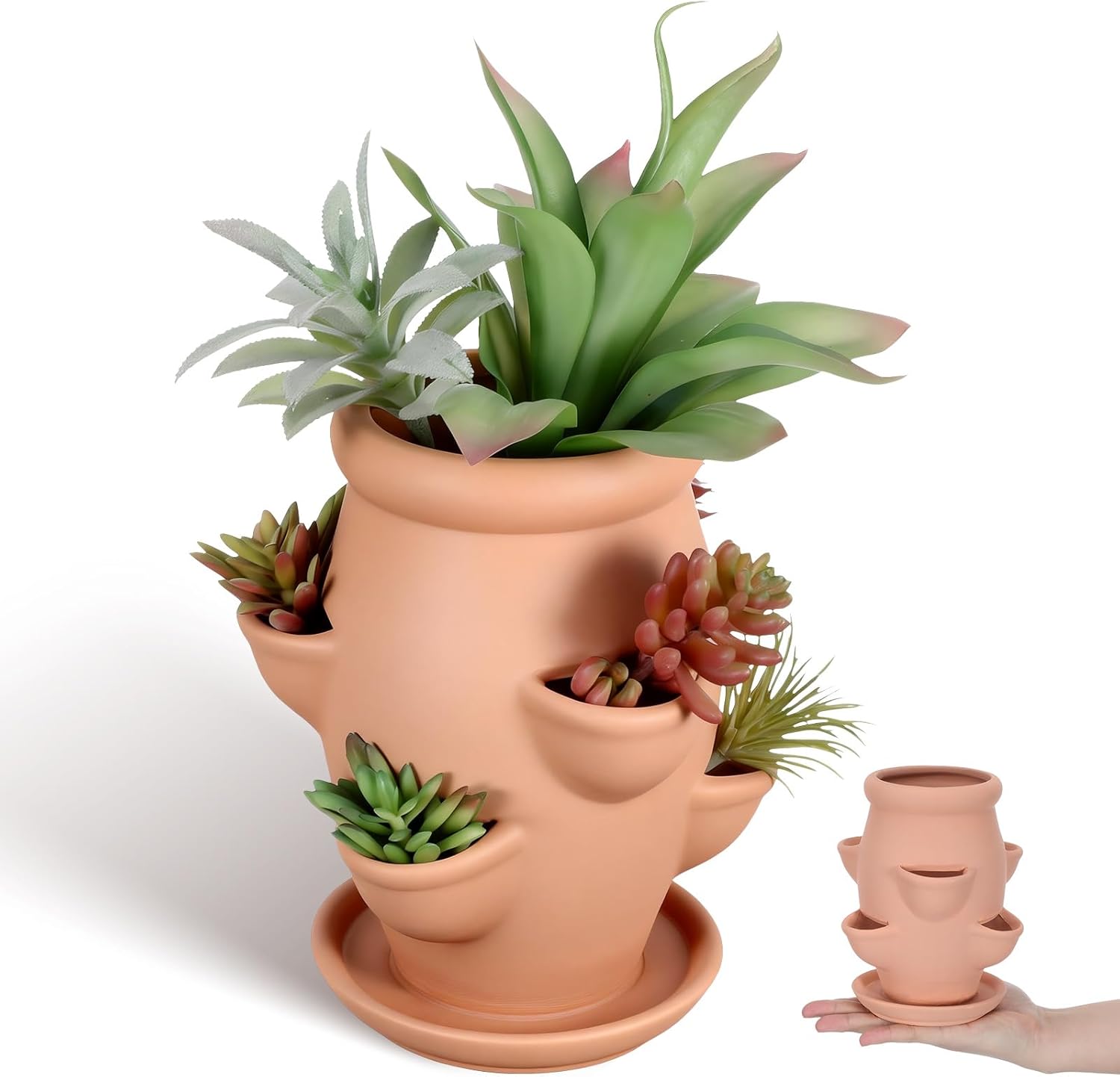 Ceramic Strawberry Succulent Planter with 6 Side Pockets, Outdoor Terracotta Garden Pot for Small Plants and Orchids, Decorative Clay Flower Pot for Patio Gardening